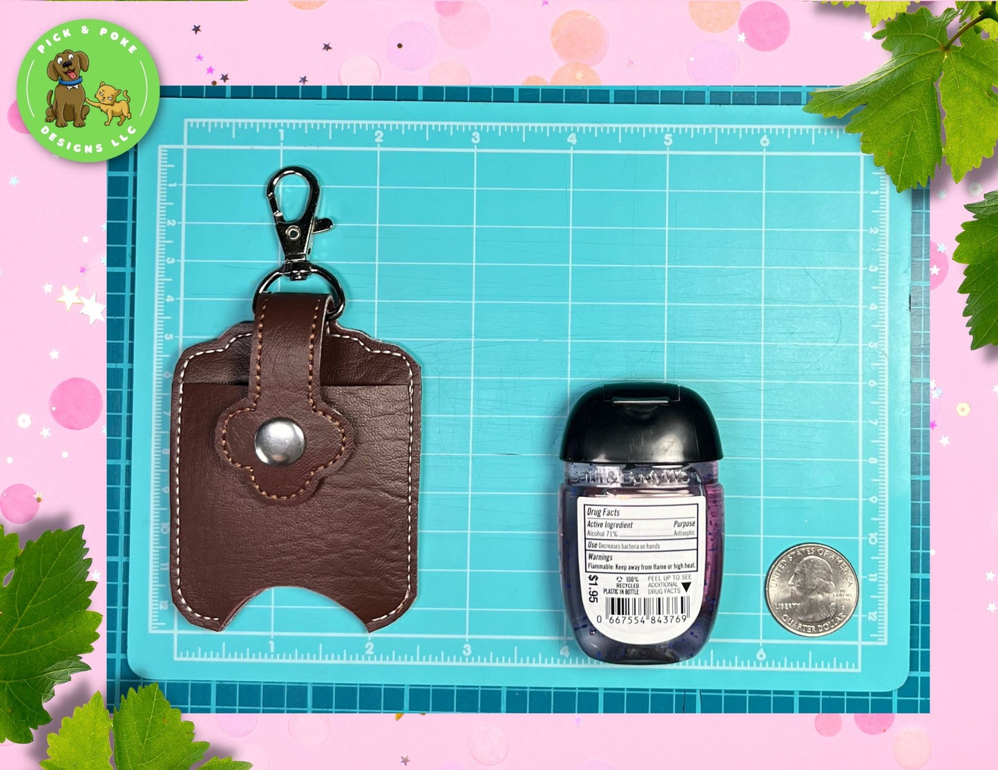 Pumpkin Hand Sanitizer Holder Key Chain | Embroidered on Brown Vinyl