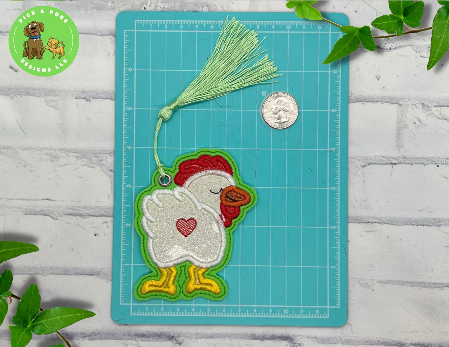Funny Chicken Butt Bookmark with Tassel | Glitter Hen Design | Embroidered