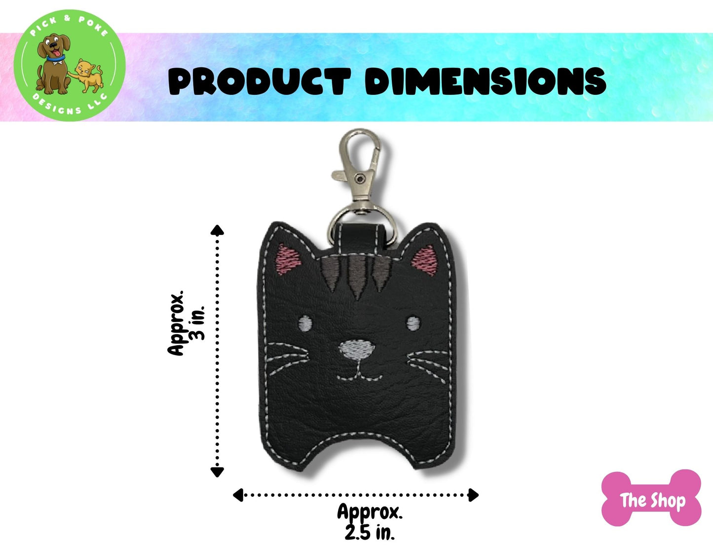 Kitty Cat Hand Sanitizer Holder Key Chain | Embroidered on Vinyl | Made to Order