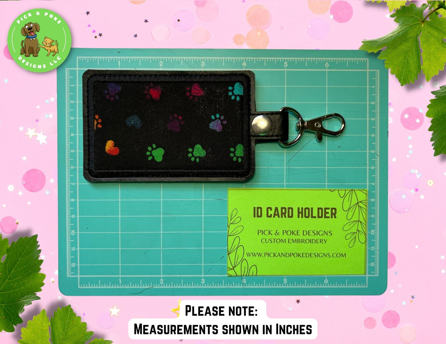 ID Badge Card Holder with Swivel Clip | Paw Print Design | Vertical Style Protector Case | Made to Order