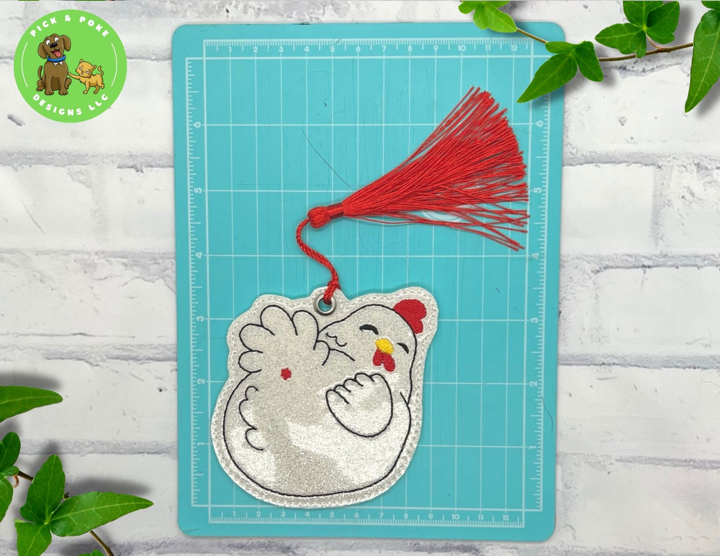 Funny Chicken Bookmark with Tassel | Glitter Hen Design | Embroidered | Made to Order