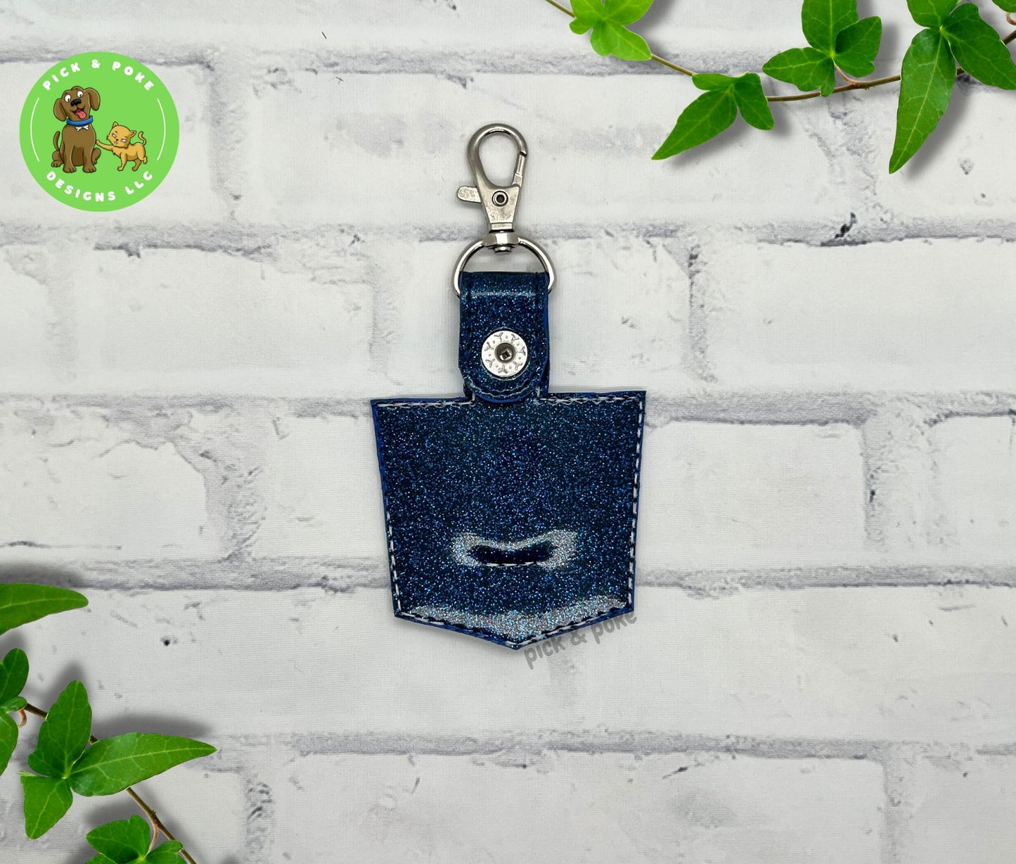 Jeans Pocket Quarter Holder Keychain with Clip / Embroidered on Glitter Vinyl / Custom Made