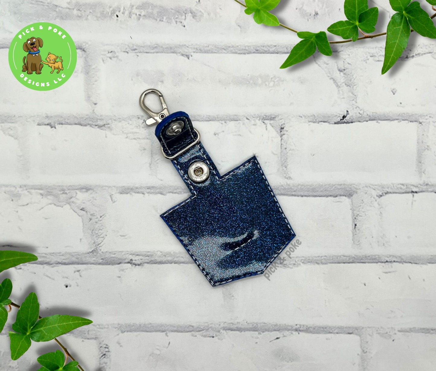 Jeans Pocket Quarter Holder Keychain with Clip / Embroidered on Glitter Vinyl / Custom Made