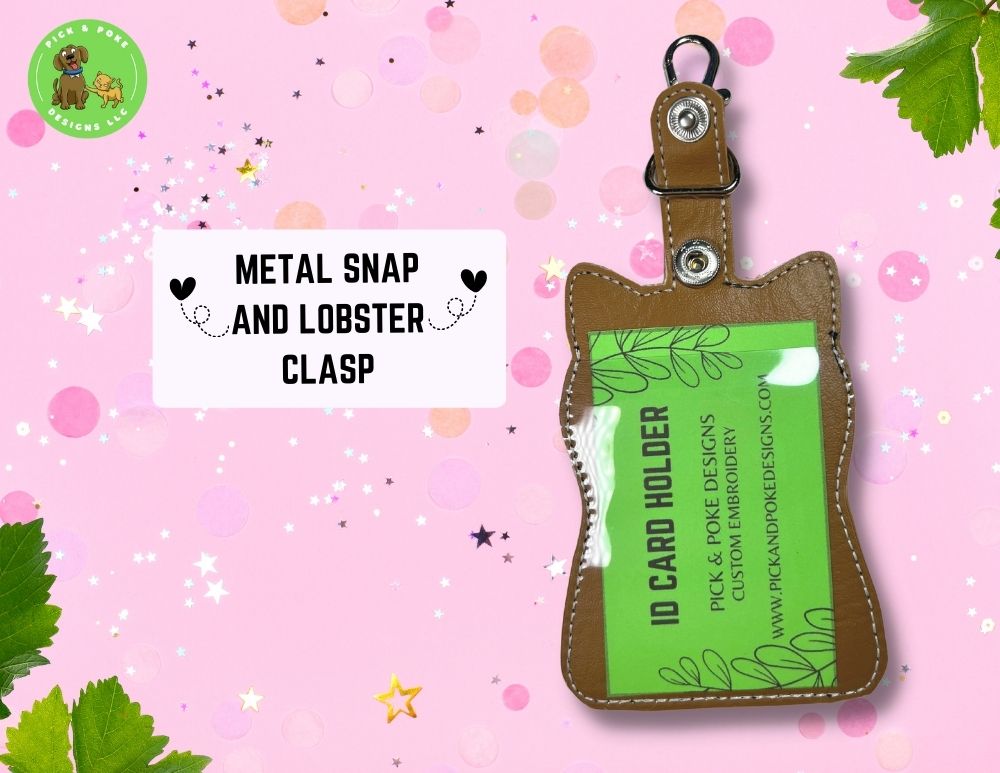 Brown Cat ID Card Badge Holder with Lobster Clasp (No Personalization) |  Vinyl Faux Leather | Vertical Protector Case