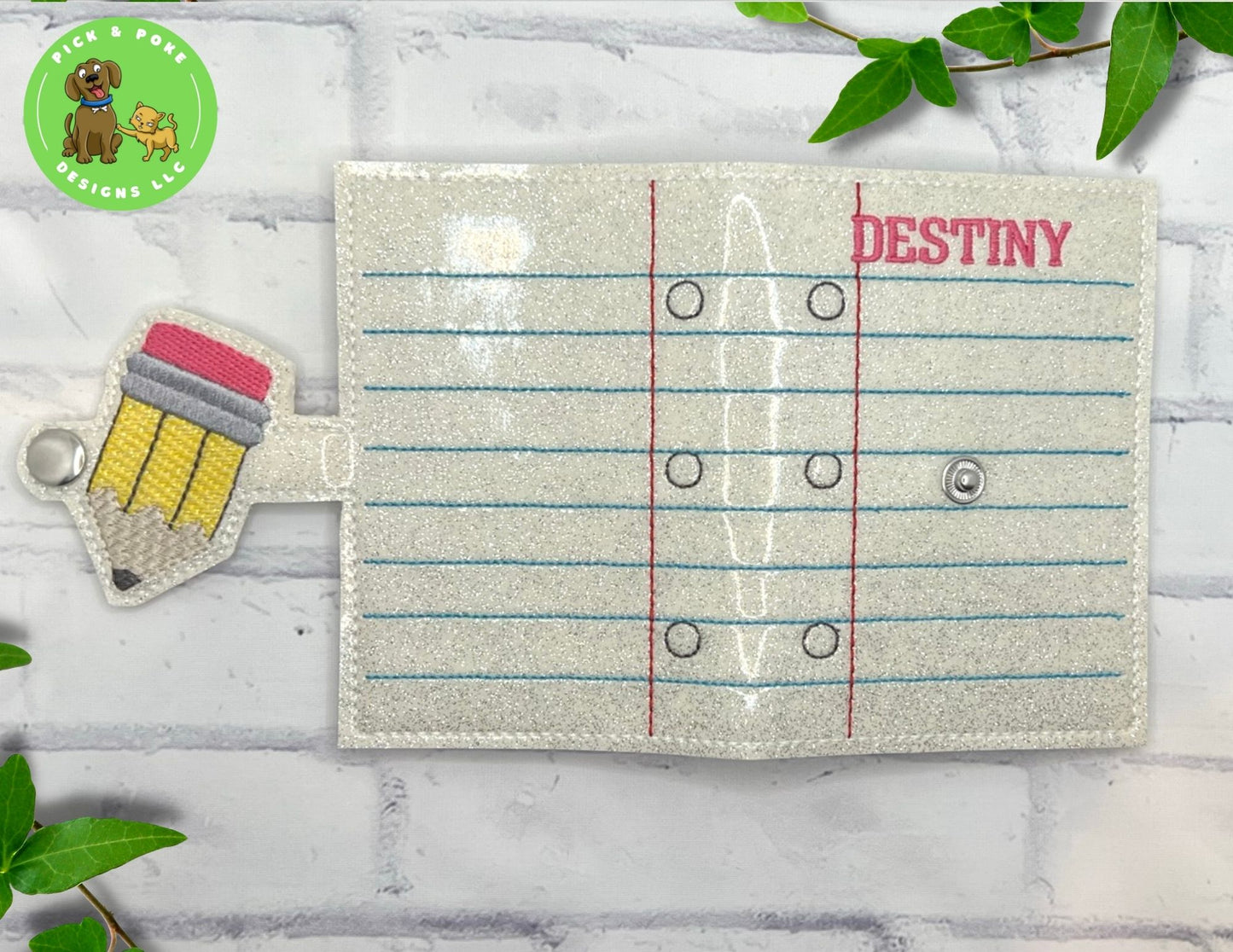 Mini Composition Notebook Cover with Metal Snap / Paper and Pencil Design / Includes 1 Mini Composition Book (Custom Made)