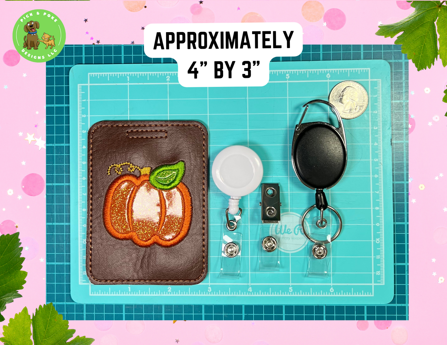 Pumpkin Card Badge Holder with Reel or Clip | Brown Vinyl