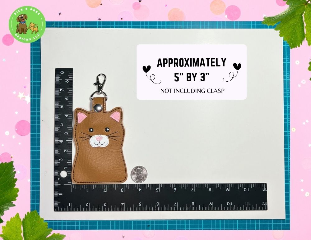 Brown Cat ID Card Badge Holder with Lobster Clasp (No Personalization) |  Vinyl Faux Leather | Vertical Protector Case