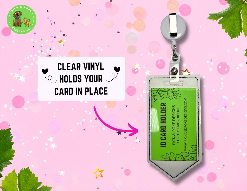 Limited Stock: Pink Pixels Pencil ID Card Badge Holder with Reel or Clip | Faux Leather Vinyl | Vertical Protector Case