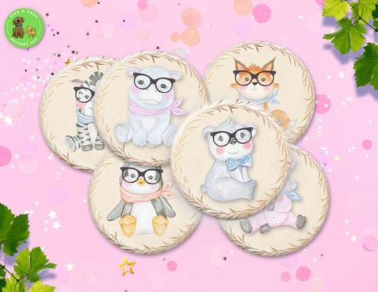 Cute Baby Animals Wearing Glasses | Pin-Back Button, Key Chain, Magnet, Bottle Opener, or Mirror Option | 2.25-inch Round Size | Made to Order