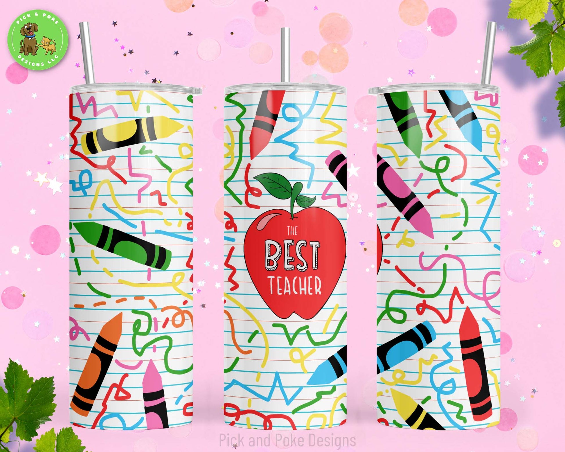 Pink Pencil Teacher Tumbler with Teach Love Inspire Design