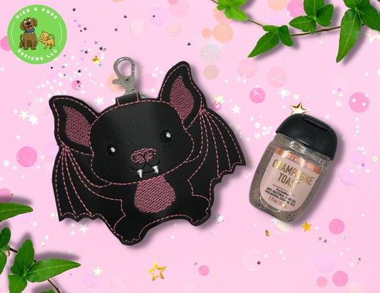 Cute Kawaii Bat Hand Sanitizer Holder Key Chain | Embroidered on Vinyl | Made to Order