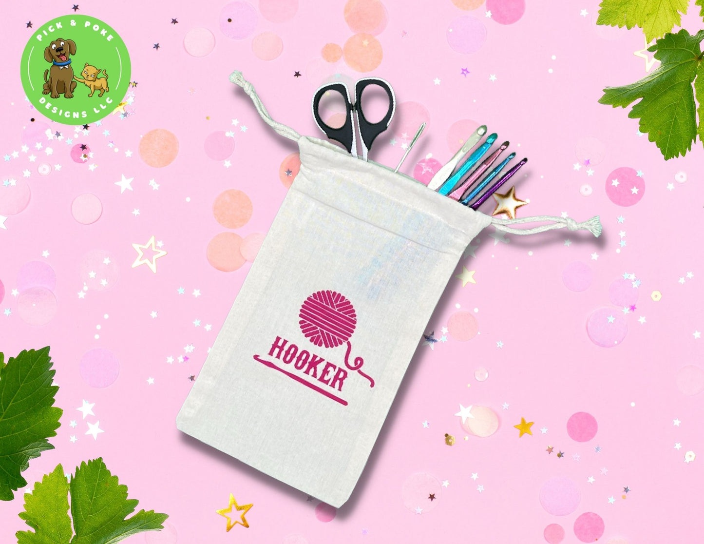 Crochet Hooker Drawstring Canvas Pouch (Custom Made) | Store crochet supplies or use as a gift bag for friends and family who craft!
