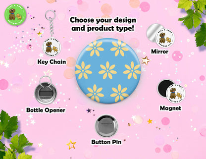Colorful Patterns with Flowers, Hearts, and Stripes | Pin-Back Button, Key Chain, Magnet, Bottle Opener, or Mirror Option | 2.25-inch Size