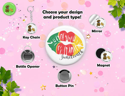 Juneteenth 1865 Freedom Button Pins and Keychain Accessories
