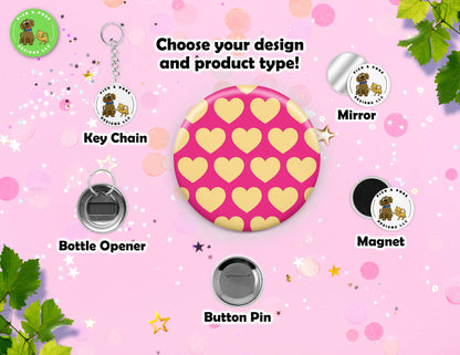 Colorful Patterns with Flowers, Hearts, and Stripes | Pin-Back Button, Key Chain, Magnet, Bottle Opener, or Mirror Option | 2.25-inch Size