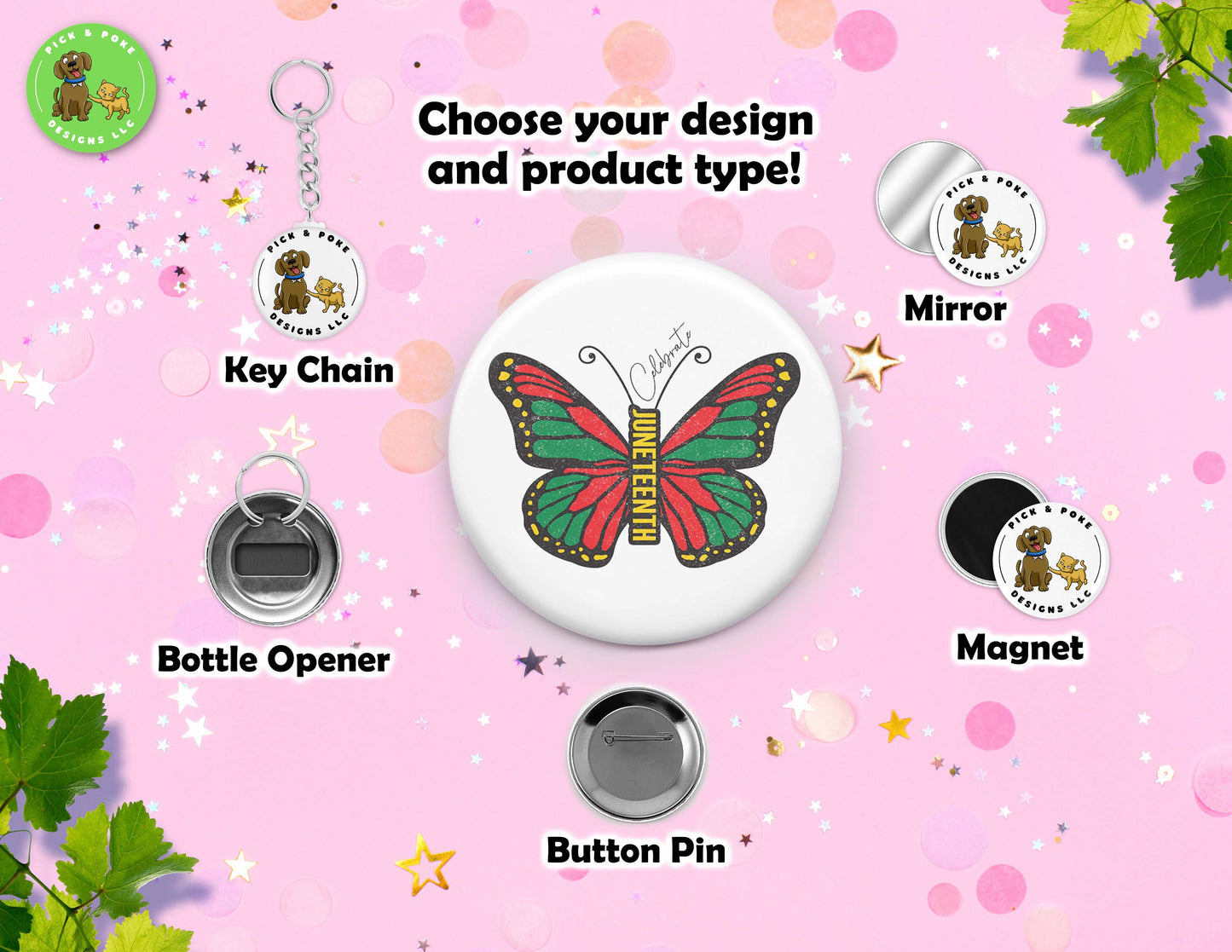 Juneteenth 1865 Freedom Button Pins and Keychain Accessories