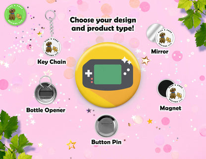 Cartoon Video Game Button Pins | 2.25-inch Round Size | Metal Pin Back Design | Made to Order