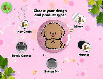 Cute Poodle Dog Doodle Art | Button Pin, Keychain, Magnet, Bottle Opener, or Mirror | 2.25-inch Size