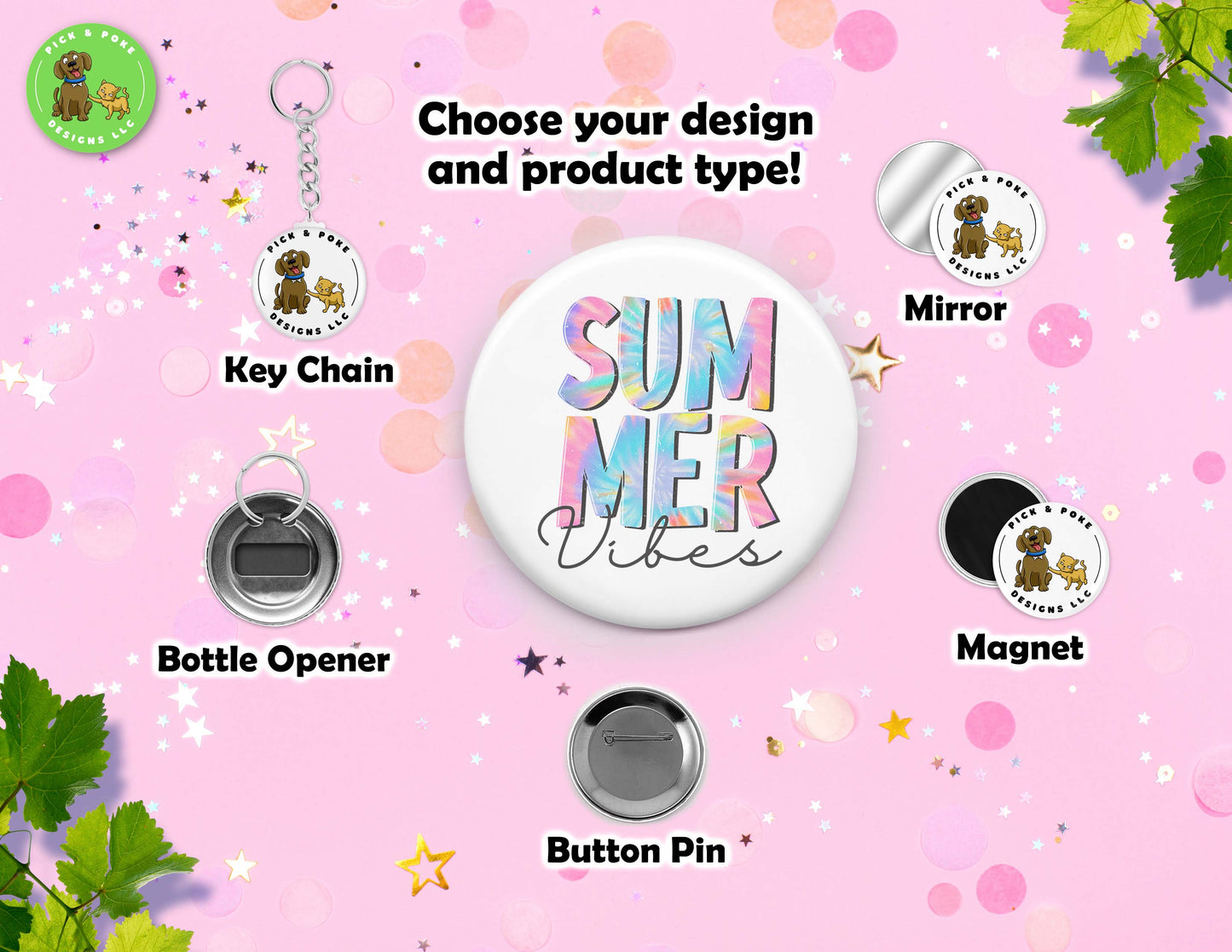 Vintage Summer Beach | Pin-Back Button, Key Chain, Magnet, Bottle Opener, or Mirror Option | 2.25-inch Round Size | Made to Order