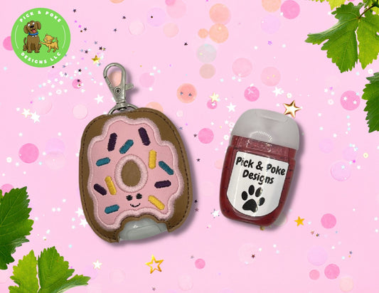 Donut Doughnut Hand Sanitizer Holder Key Chain | Embroidered on Vinyl | Made to Order