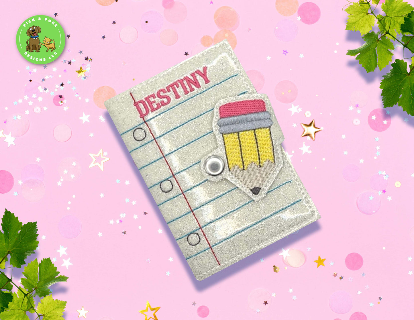 Mini Composition Notebook Cover with Metal Snap / Paper and Pencil Design / Includes 1 Mini Composition Book (Custom Made)
