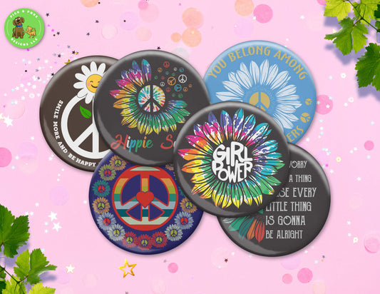 Hippie Flower Power Button Pins