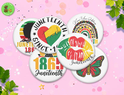Juneteenth 1865 Freedom Button Pins and Keychain Accessories