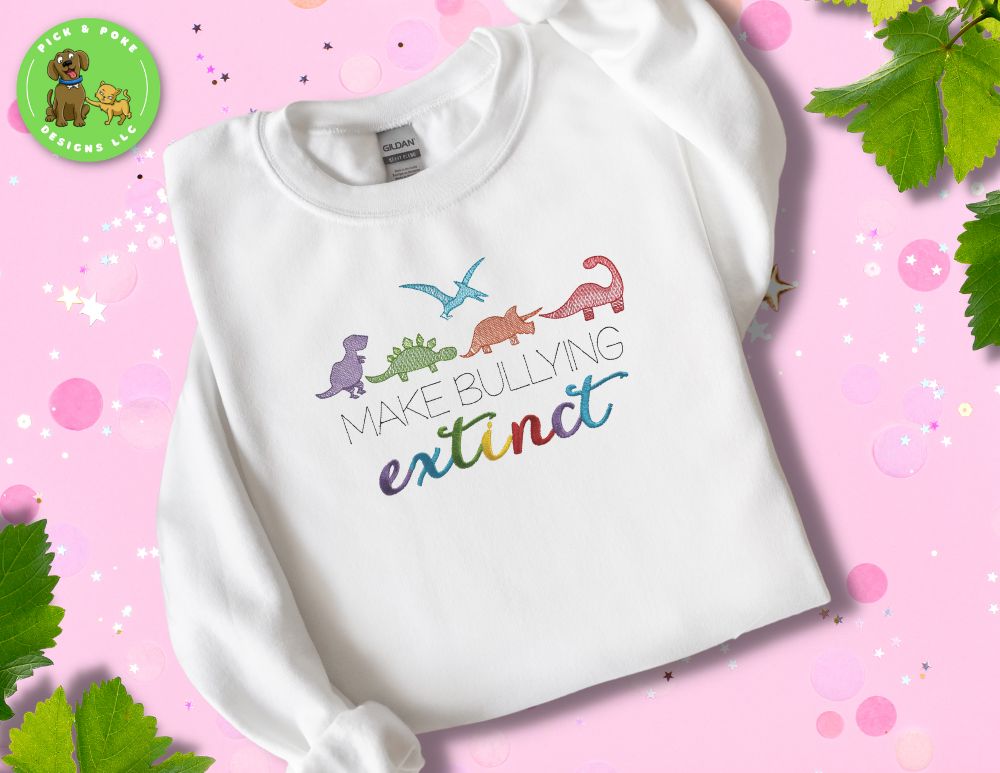 Embroidered Make Bullying Extinct Dinosaur Design | Teacher Crewneck Sweatshirt