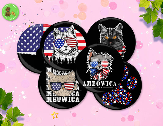 Patriotic USA Cat Designs | Pinback Button, Key Chain, Magnet, Bottle Opener, or Mirror | 2.25-inch Size | Made to Order
