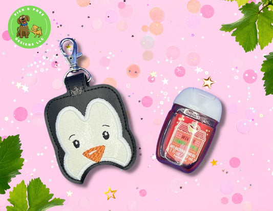 Penguin Hand Sanitizer Holder Key Chain | Embroidered on Vinyl | Made to Order