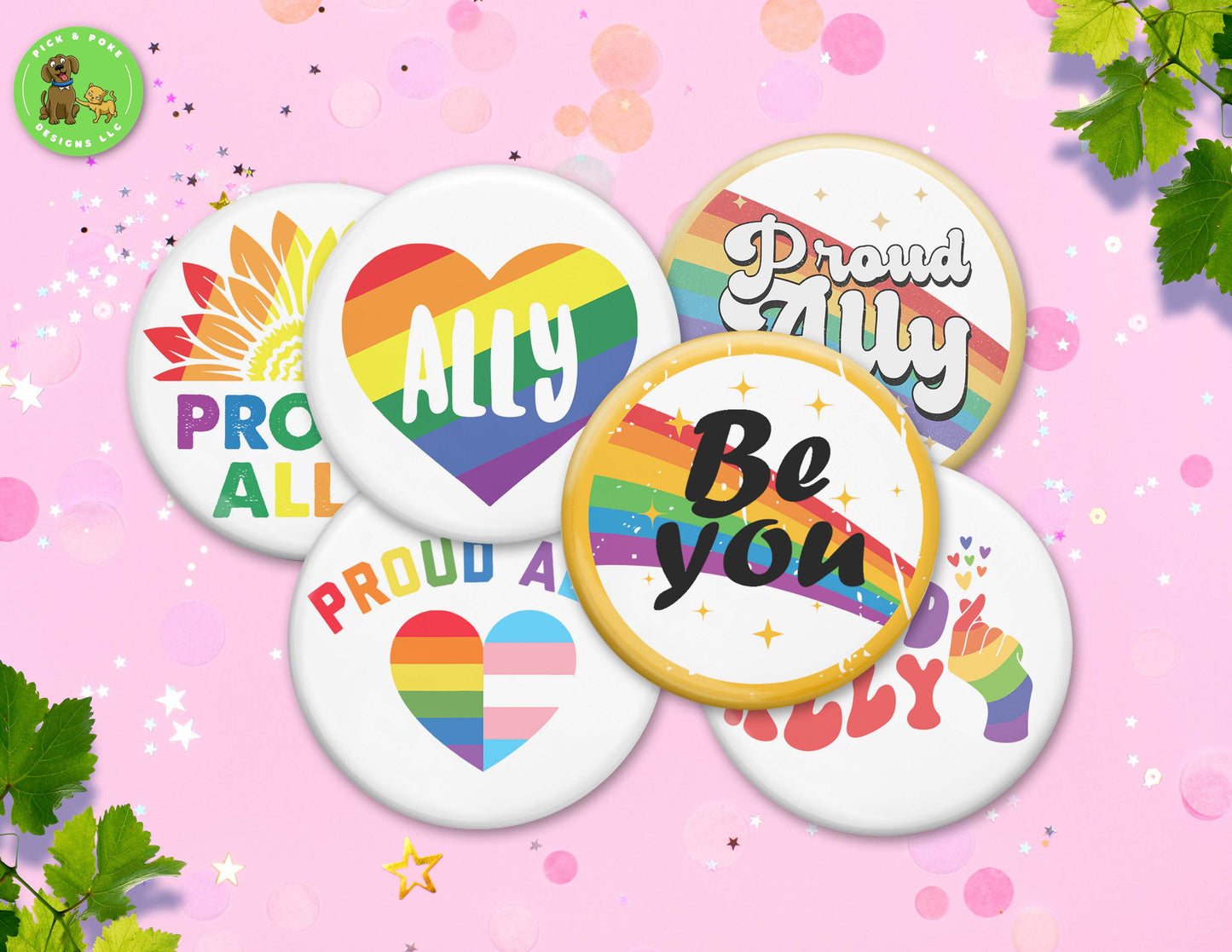 LGBTQIA2S+ Ally and Pride Button Pins | 2.25-inch Round Size | Metal Pin Back Design | Made to Order
