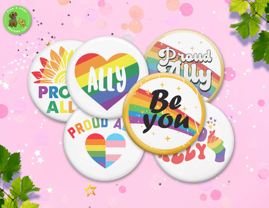 LGBTQIA2S+ Ally and Pride Button Pins | 2.25-inch Round Size | Metal Pin Back Design | Made to Order
