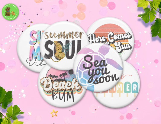 Vintage Summer Beach | Pin-Back Button, Key Chain, Magnet, Bottle Opener, or Mirror Option | 2.25-inch Round Size | Made to Order