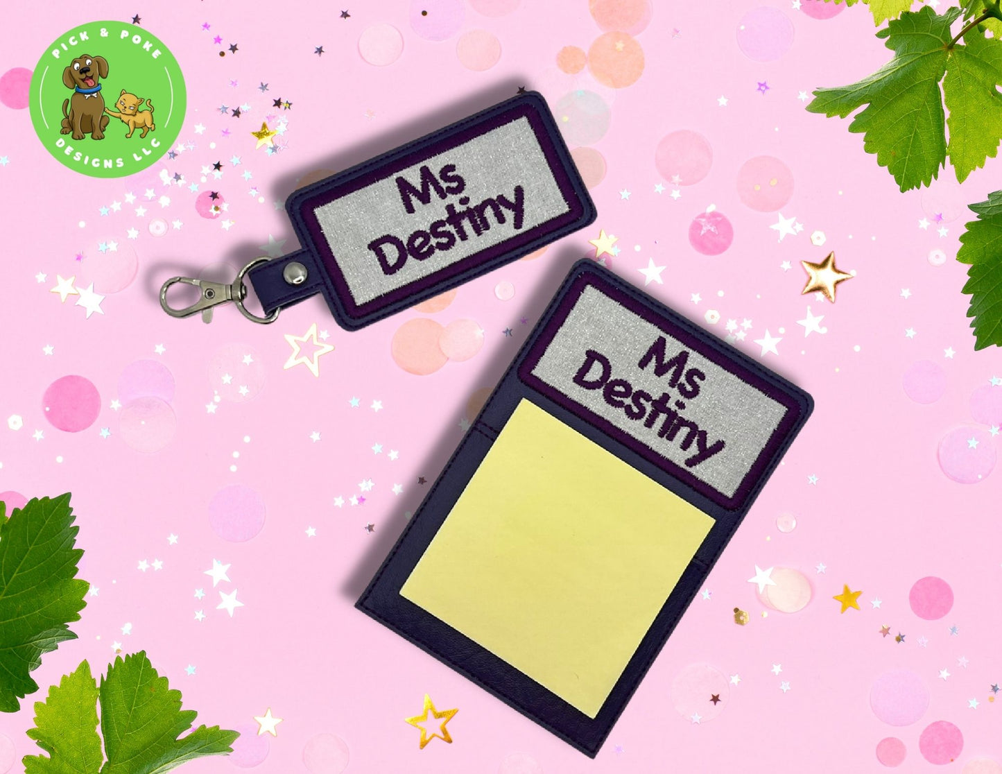 Personalized Sticky Note Pad Holder and Matching Key Chain Set (includes sticky notes)
