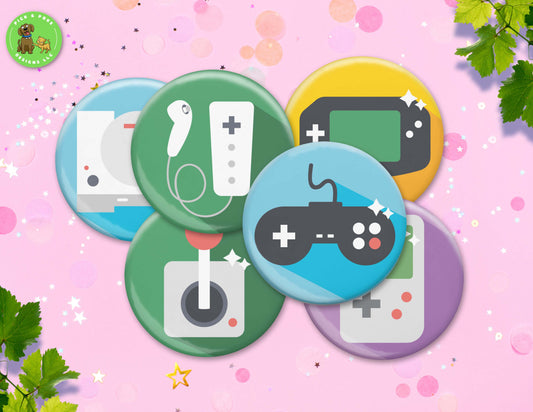 Cartoon Video Game Button Pins | 2.25-inch Round Size | Metal Pin Back Design | Made to Order
