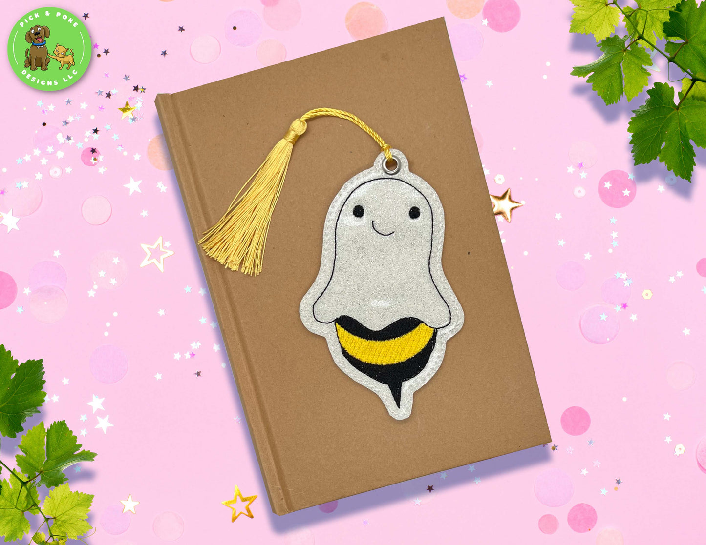 Bee Vinyl Bookmark with Tassel | Boo-Bee Design | Embroidered | Made to Order