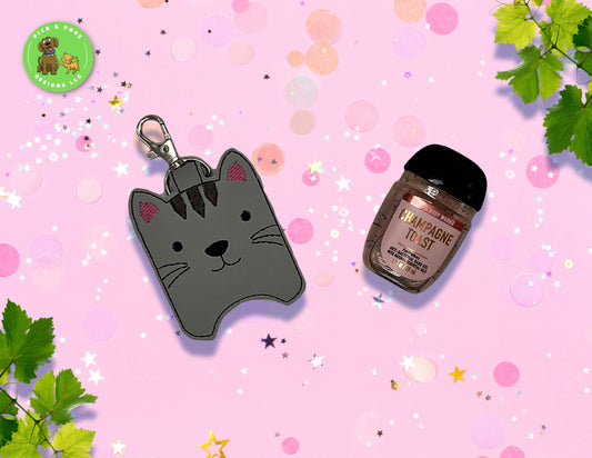 Kitty Cat Hand Sanitizer Holder Key Chain | Embroidered on Vinyl | Made to Order