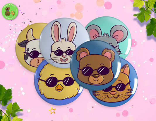 Cute Animals Wearing Sunglasses | Pinback Button, Keychain, Magnet, Bottle Opener, or Mirror | 2.25-inch Size