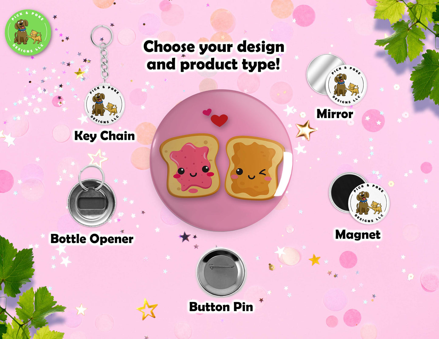 Cute Perfect Pair Food Puns | Button Pins, Keychain, Magnet, Bottle Opener, or Mirror | 2.25-inch Size | Made to Order