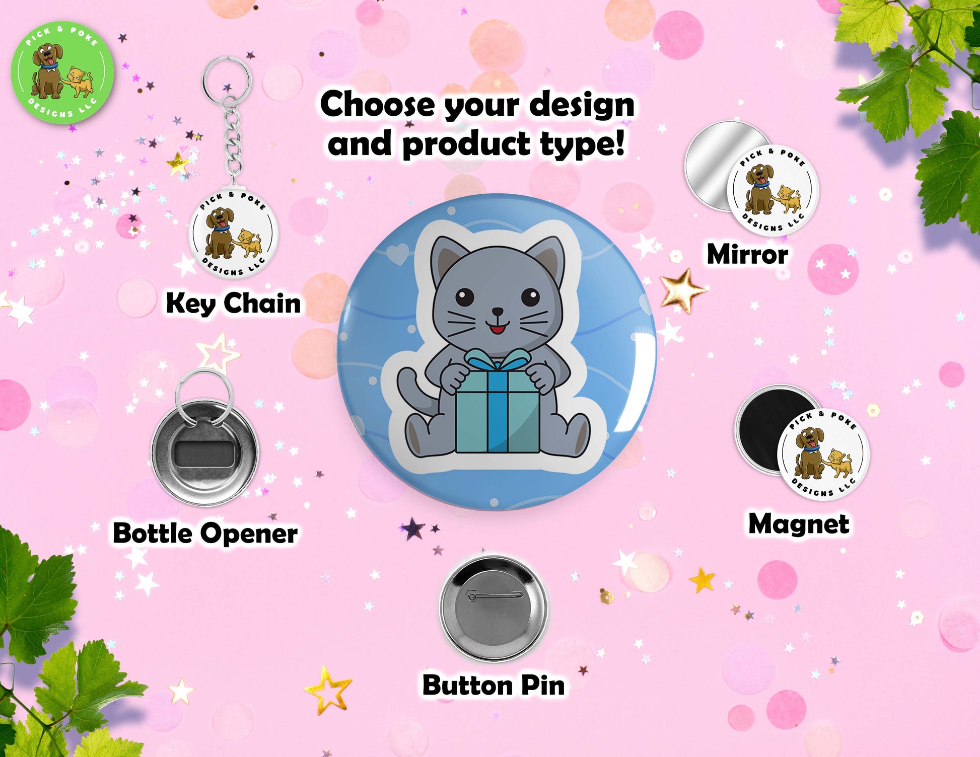 Copy Birthday Cats | Pinback Button Pin, Keychain, Magnet, Bottle Opener, or Mirror | 2.25-inch SizePick and Poke Designs