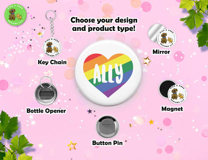 LGBTQIA2S+ Ally and Pride Button Pins | 2.25-inch Round Size | Metal Pin Back Design | Made to Order