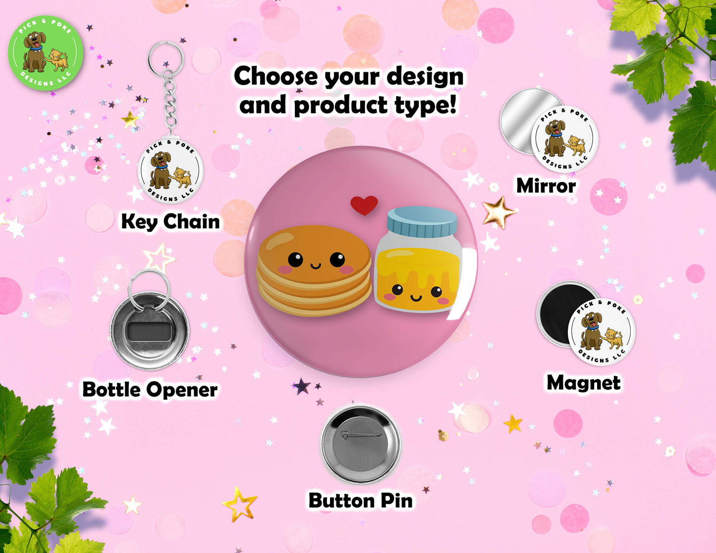 Cute Perfect Pair Food Puns | Button Pins, Keychain, Magnet, Bottle Opener, or Mirror | 2.25-inch Size | Made to Order
