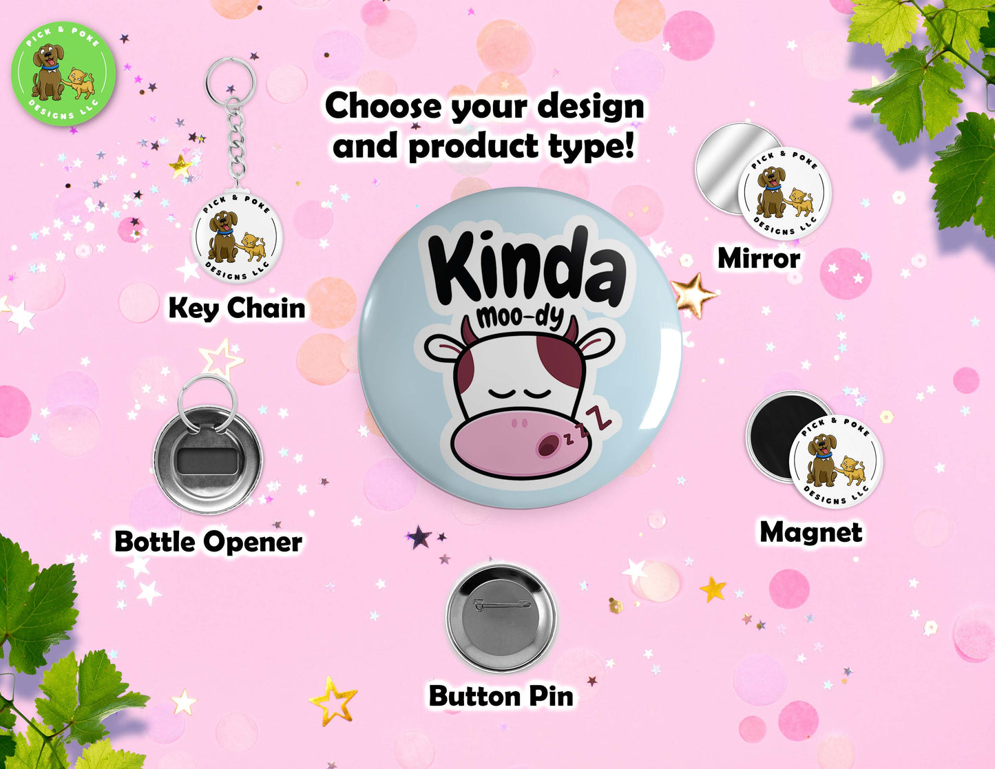 Cute Moody Animal Puns | Pinback Button Pin, Keychain, Magnet, Bottle Opener, or Mirror | 2.25-inch Size