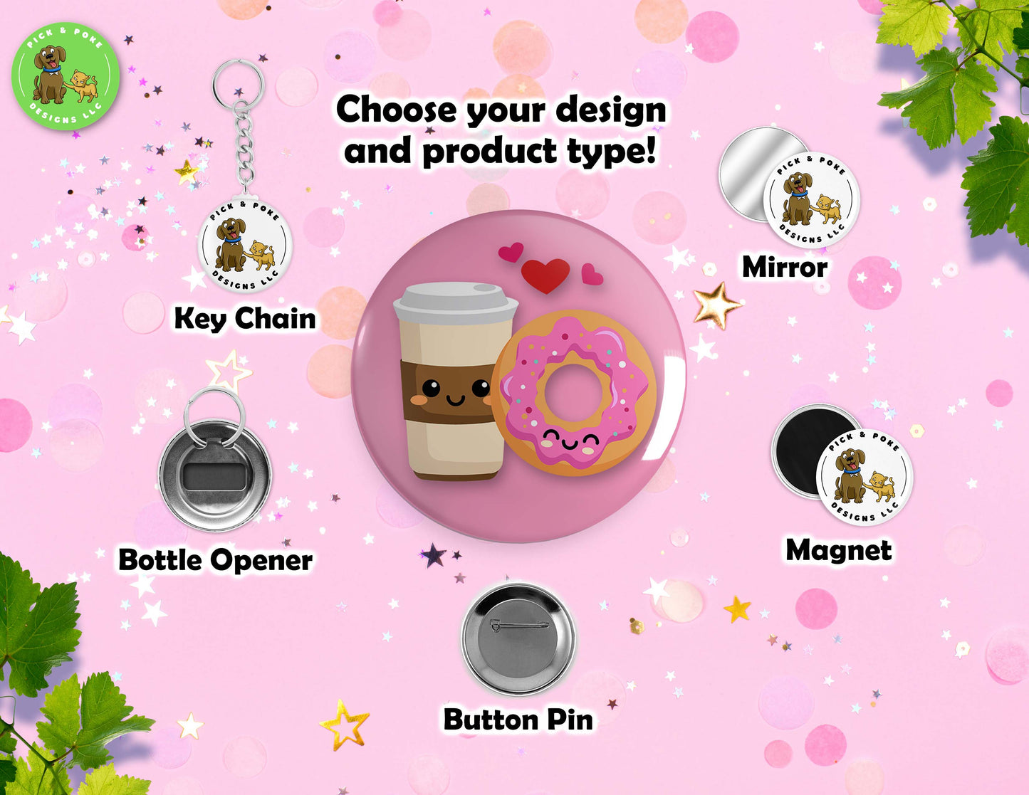 Cute Perfect Pair Food Puns | Button Pins, Keychain, Magnet, Bottle Opener, or Mirror | 2.25-inch Size | Made to Order