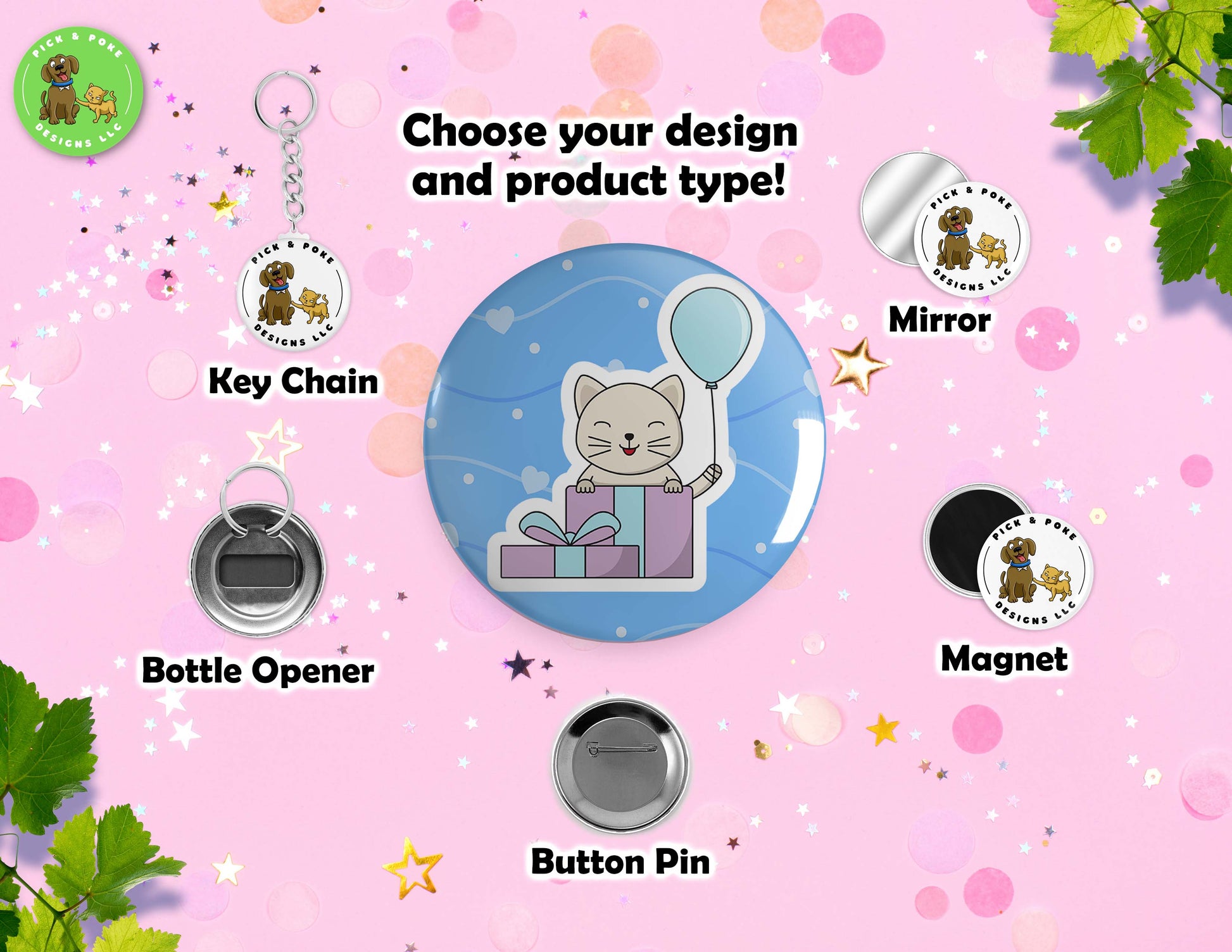 Copy Birthday Cats | Pinback Button Pin, Keychain, Magnet, Bottle Opener, or Mirror | 2.25-inch SizePick and Poke Designs