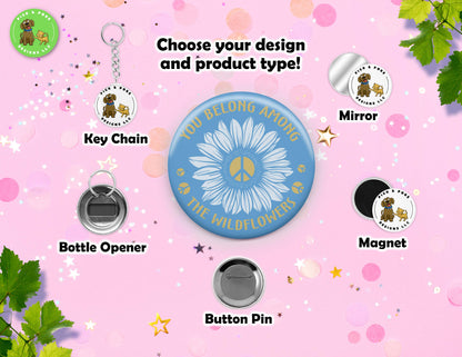 Hippie Flower Power Button Pins