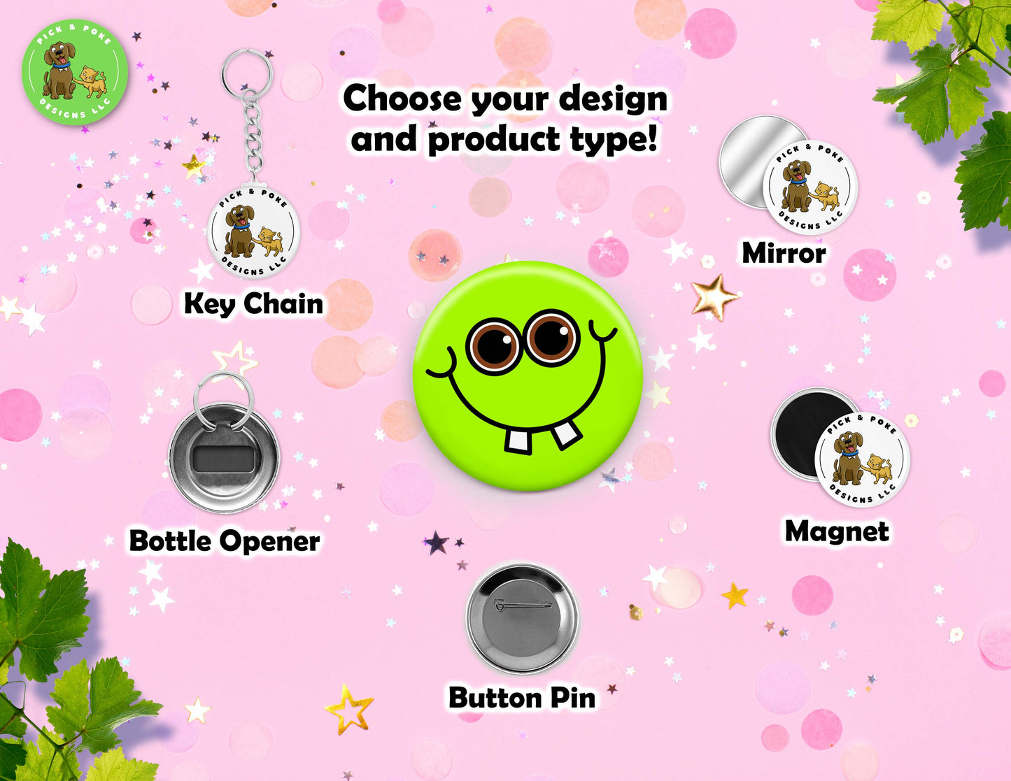 Colorful and Goofy Smiles | Button Pin, Keychain, Magnet, Bottle Opener, or Mirror | 2.25-inch Size | Made to Order
