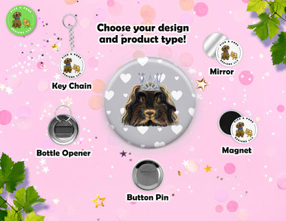 Guinea Pig Wearing Crown Button | 2.25-inch Round Size | Metal Pin Back Design | Made to Order