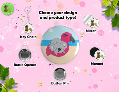 Cute Summer Koala Bear | Button Pin, Keychain, Magnet, Bottle Opener, or Mirror | 2.25-inch Size