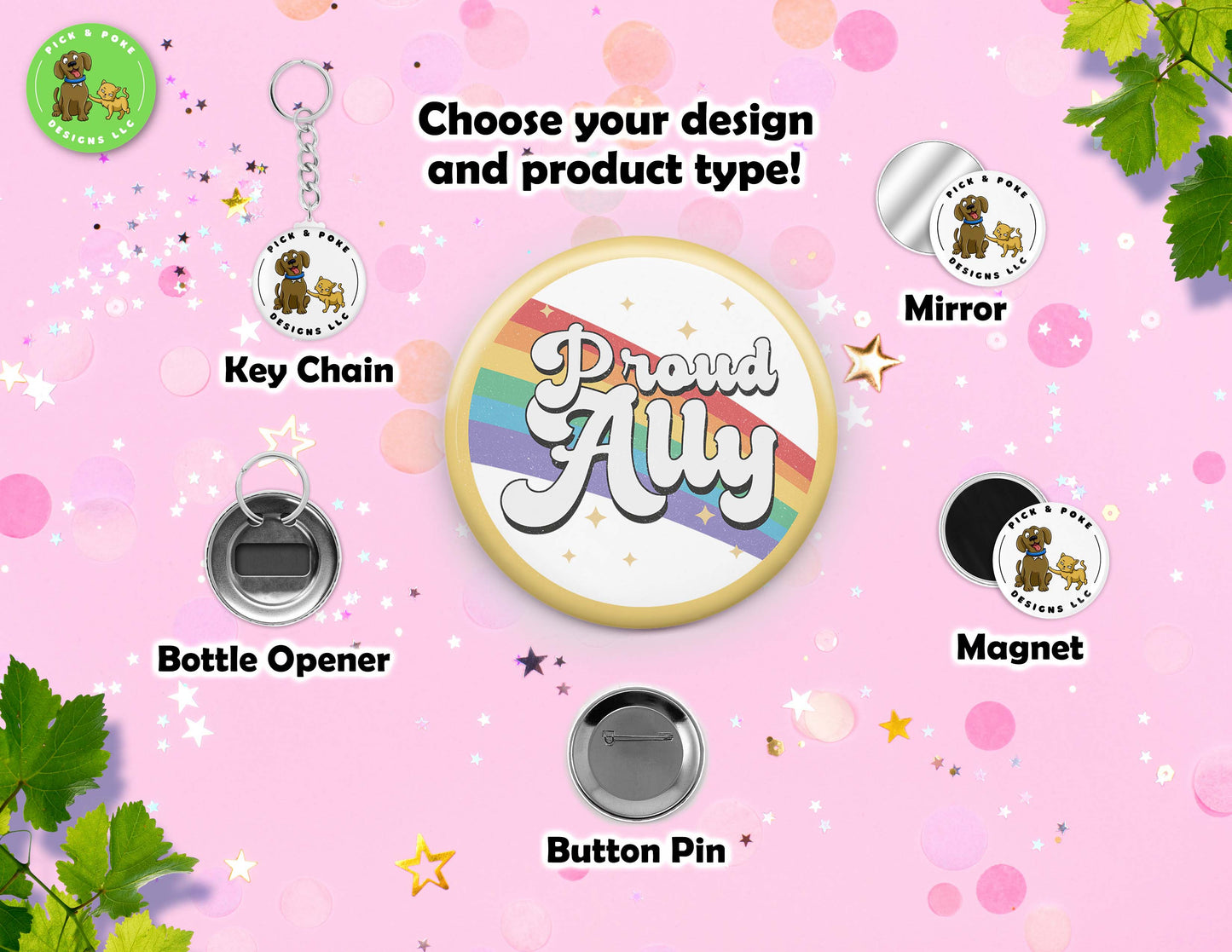 LGBTQIA2S+ Ally and Pride Button Pins | 2.25-inch Round Size | Metal Pin Back Design | Made to Order